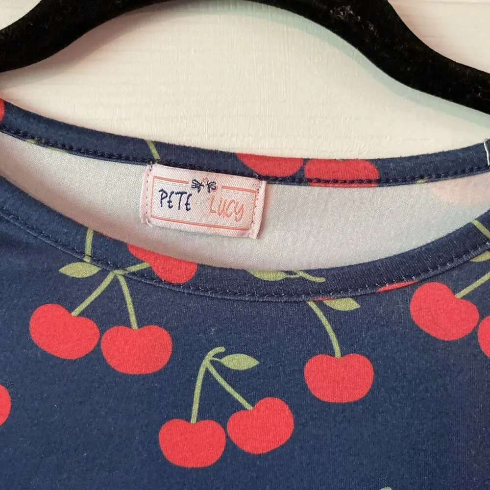 Pete & Lucy Dress Girls Size 10/12 T Shirt Cherries Red Checked Round Neck